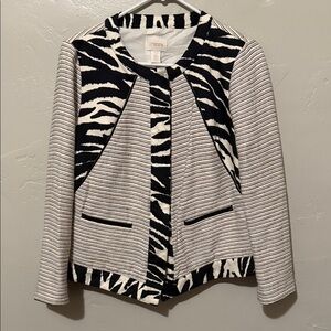 Chico's Monochrome Zebra Pattern Blazer 0